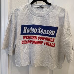 Zara Rodeo Season Western Cowgirl red blue Crop T-Shirt Size Small NWT